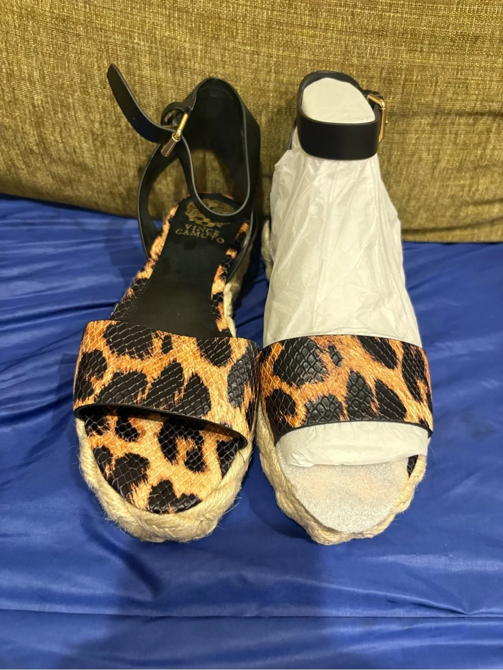 Vince Camuto Leopard Print Espadrille Wedge Sandals with Black Straps